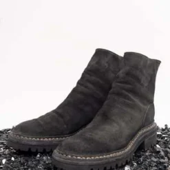 UndercoverNONNATIVE X UNDERCOVER BACK ZIP MIDDLE BOOTS HORSE LEATHER BY GUIDI - CHARCOAL