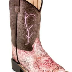 Old West- Girls Toddler Broad Square Toe Leatherette Boots- Antique Pink/Brown