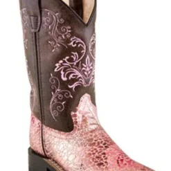 Old West- Girls Broad Square Toe Leatherette Boots- Antique Pink/Brown