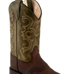 Old West Boys Waxy Green Broad Square Toe Boots