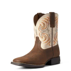 Ariat Boys Cowpoke Storm Distressed Cream Wide Square Toe Western Boots -Belleville Boot shop P2397385 01 66793.1630089295