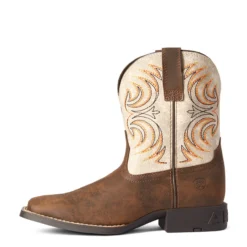 Ariat Boys Cowpoke Storm Distressed Cream Wide Square Toe Western Boots -Belleville Boot shop P2397385 03 15417.1630089295