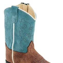Old West Boots Toddler Boys Brown Bull And Sky Blue Suede Shaft
