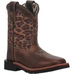 Dan Post Girls Brown Leopard Makucha Square Toe Boots