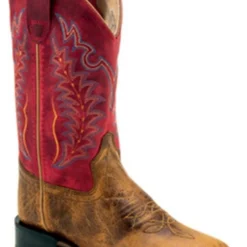 Old West Boys Burnt Red And Brown Square Toe Cowboy Boots