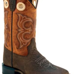 Old West Boys Burnt Orange And Bullhide Leather Square Toe Cowboy Boots