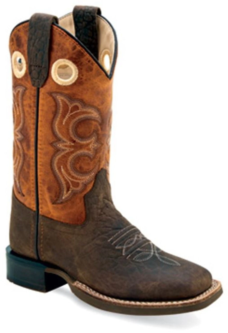 Old West Boys Burnt Orange And Bullhide Leather Square Toe Cowboy Boots 1 Old West Boys Burnt Orange And Bullhide Leather Square Toe Cowboy Boots