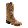 Old West Girls Brown With Embroidery Square Toe Boots