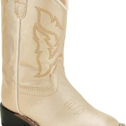 Old West Toddler Girls Shiny Cream Square Toe Boots