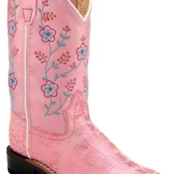 Old West Girls Pretty Pink Croc Print Embroidered Cowboy Boots