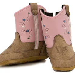Old West Infant Girls Pink With Blue Hearts Poppet Boots
