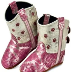 Old West Infant Girls Pink And Silver Snake With Pawprint Poppet Boots