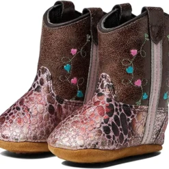 Old West Infant Girls Babe Brown With Hearts Poppet Boots
