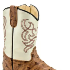 Jama Boots Toddler Boy's Brown Ostrich Leatherette Material Boots With White Shaft
